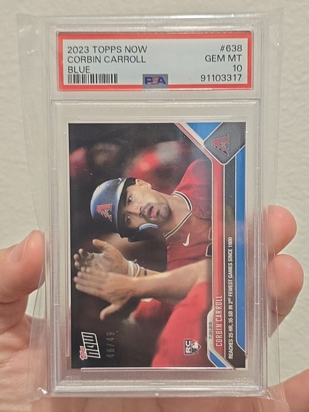 23 Topps Now Crobin Carroll ROY Blue 48/49 RC POP 4 PSA 10 RARE!!
